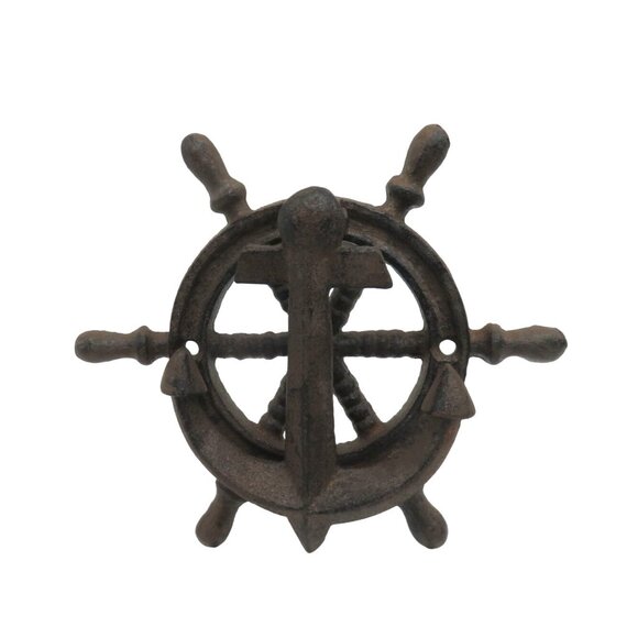 DOOR KNOCKER Rustic Cast Iron Nautical Ship Wheel and Anchor Vintage - Picture 1 of 9
